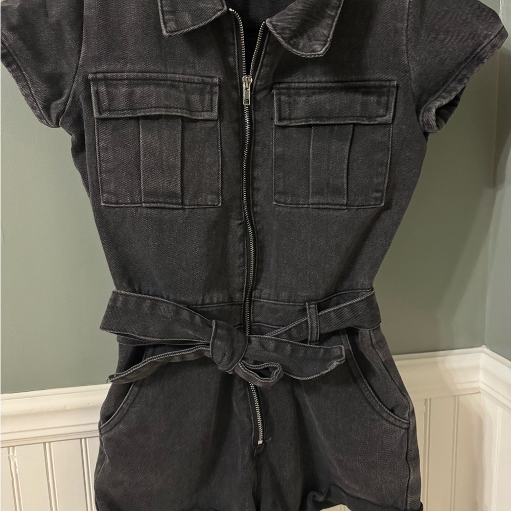 White Fox Black Denim Jumpsuit - Picture 3 of 5
